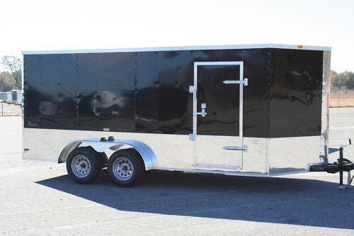 NEW 7 x 16 V-NOSE ENCLOSED CARGO MOTORCYCLE TRAILER-TOURING PACKAGE