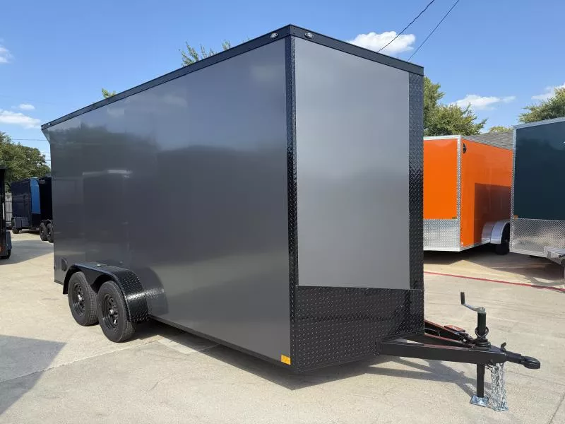 2026 New 7x16 Screwless Enclosed Trailer | Blackout | Spoiler Package | 7'6" Interior | E-Tracks | .08 Polycor | 869