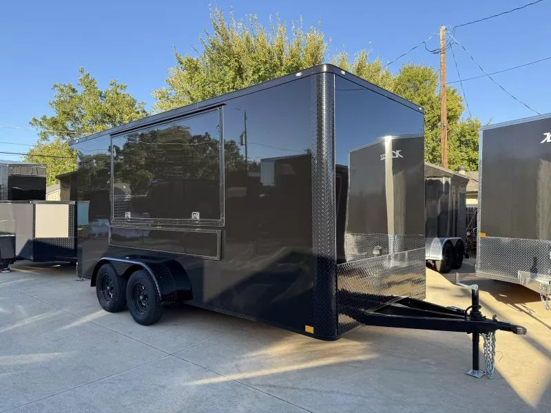 2026 New 7x16 TA Screwless Enclosed Vending Trailer | Blackout | Spoiler Package | 7' Interior | .08 Polycor |  888