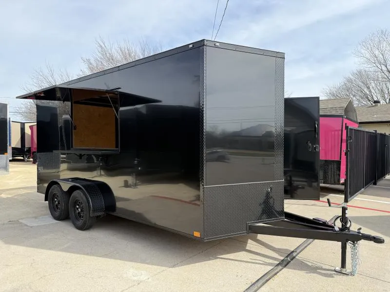 2026 New 7x16 TA Screwless Vending Enclosed Trailer | Blackout | Spoiler Package | 7' Interior | .08 Polycor | Dexter Axles | 1003