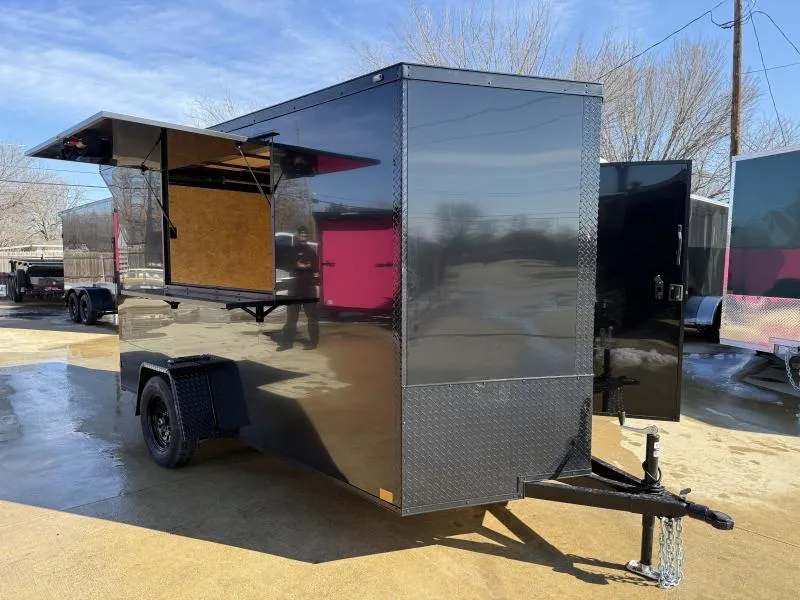 2026 New 6x12 SA Screwless Vending Enclosed Trailer | Blackout | Spoiler Package | .08 Polycor | Dexter Axles | 966