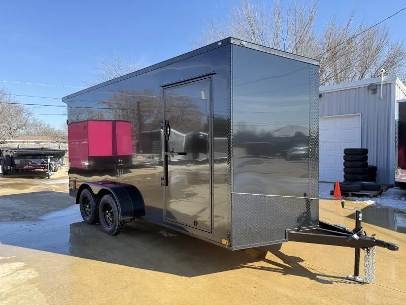 2026 New 7x16 TA Screwless Enclosed Trailer | Blackout | Spoiler Package | 7' Interior | Barn Doors | .08 Polycor | Dexter Axles | 964