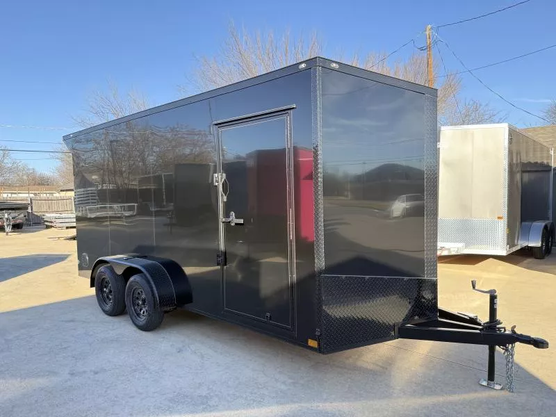 2026 New 7x16 TA Screwless Enclosed Trailer | Blackout | Spoiler Package | 7' Interior | Barn Door | .08 Polycor | Dexter Axles | 960