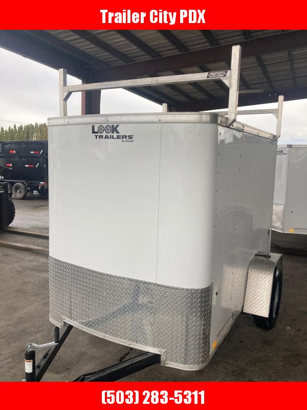 5 X 8 LOOK CARGO TRAILER WITH PROTECH LADDER RACKS AND CARGO DOOR