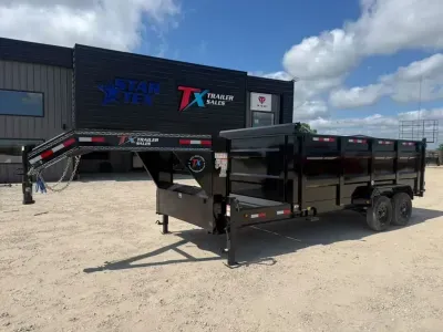 East Texas Trailers 83" X 16' GOOSENECK DUMP TRAILER WITH A 4' STATIONARY DECK