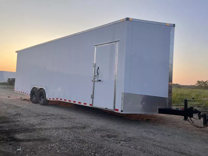 2025 TrueBlue 28’x8.5’x8’ White Enclosed Cargo Car Hauler Trailer