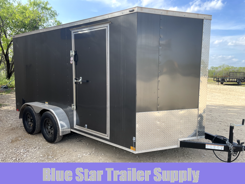 7 X 14 Tandem Axle Enclosed Cargo Trailer, Charcoal w/ Chrome Trim ...