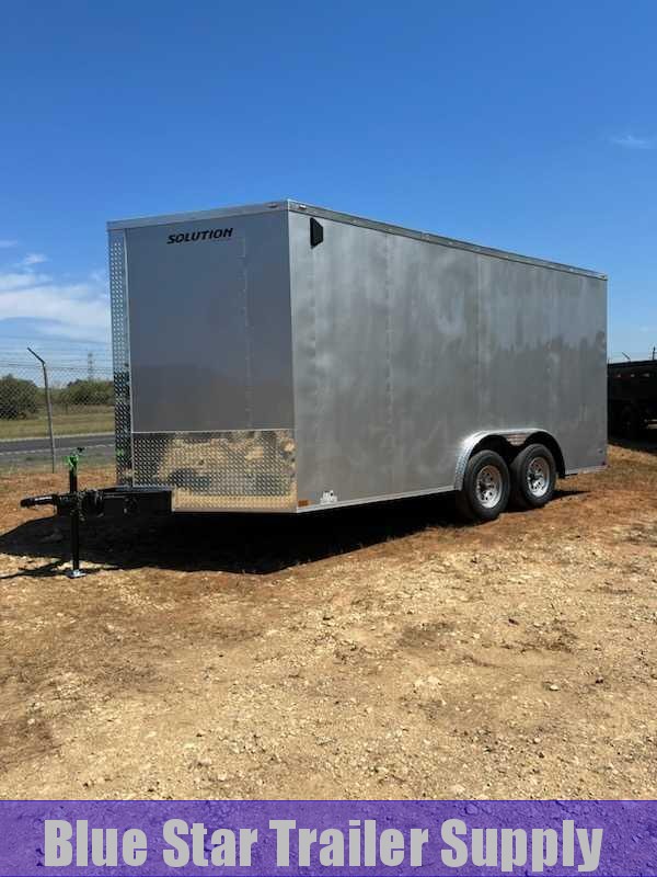 8.5X16 Mid Duty Enclosed Cargo Trailer8.5X16 Mid-Duty Enclosed Cargo Trailer V-Nose with Stone Guard Side Door Rear Ramp Door 84in Inside Height LED Lighting White 8.5X16 Mid Duty Enclosed Cargo Trailer8.5X16 Mid-Duty Enclosed Cargo Trailer V-Nose with Stone Guard Side Door Rear Ramp Door 84in Inside Height LED Lighting White