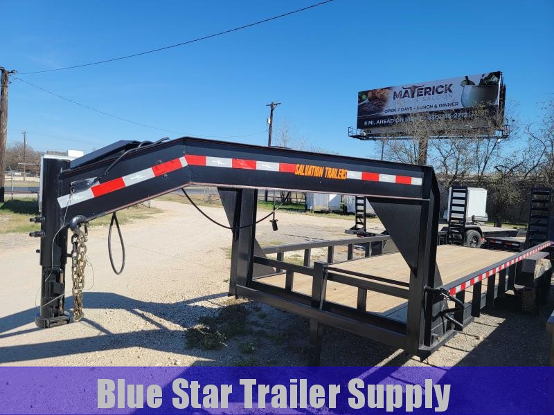 83 X 24 Gooseneck Lowboy Equipment Trailer w/ Stand-Up Ramps 83 X 24 Gooseneck Lowboy Equipment Trailer w/ Stand-Up Ramps