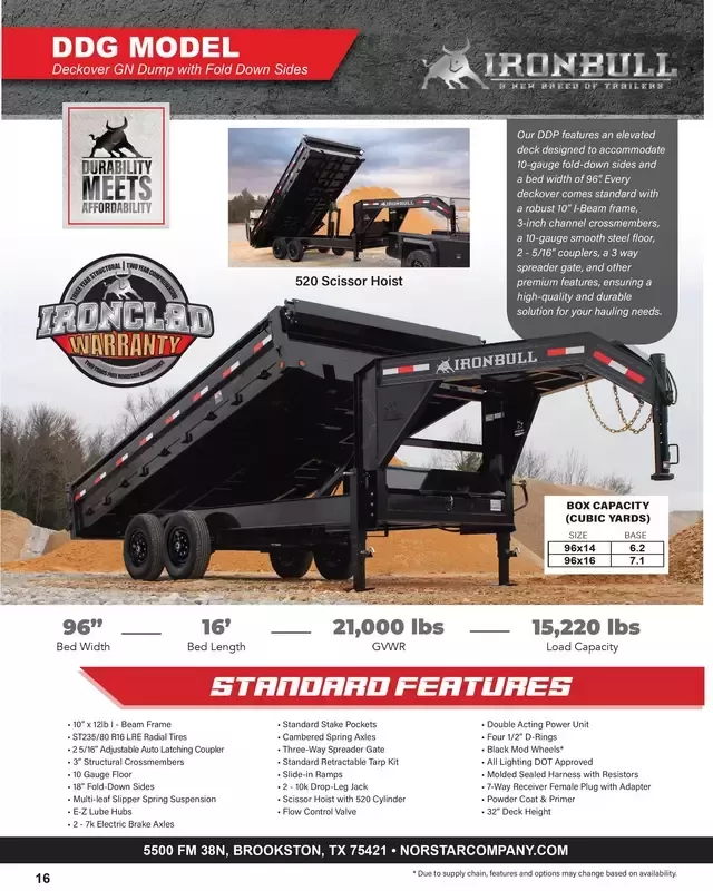 2026 Norstar IRONBULL SERIES 96x16 Gooseneck DDG Deckover w/folding sides 14.9K Floor Dump Trailer