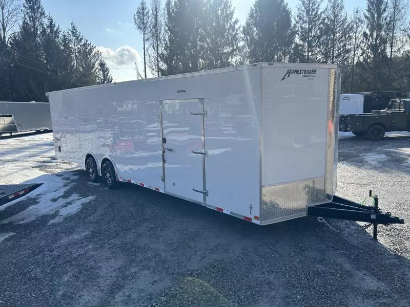 2026 Homesteader 8.5x30 Intrepid V-Nose 7ft tall 7 ton Spread Axle rear spoiler Alum Wheels car hauler Enclosed Cargo Trailer