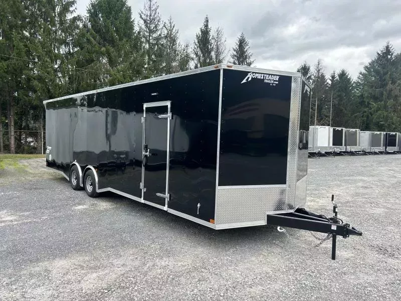 2026 Homesteader 8.5x28 Spread Axle Polycore 7ft tall Intrepid HD V-Nose 5 ton wider ramp Rear Spoiler car hauler Enclosed Cargo Trailer