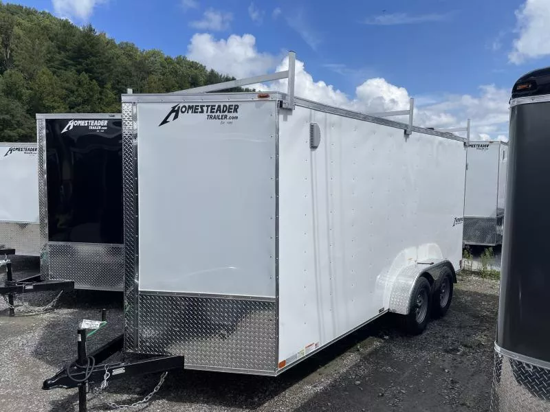2026 Homesteader Intrepid 7x16 6in extra ht 3 ladder racks tandem axle double door Enclosed Cargo Trailer