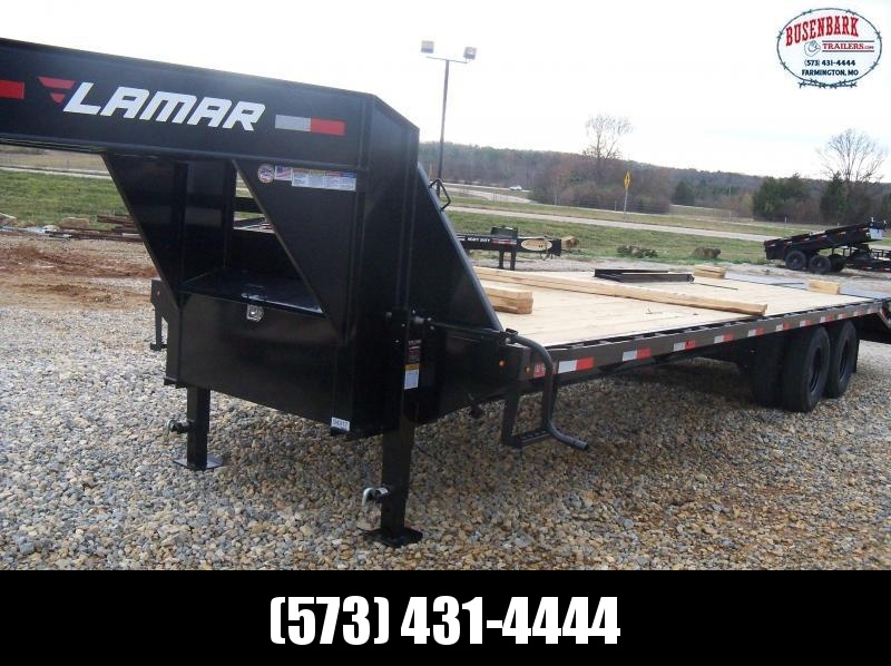 28X102 Lamar Black Gooseneck Flatbed Trailer 5' Dove Rhino Ramps FD02282A 28X102 Lamar Black Gooseneck Flatbed Trailer 5' Dove Rhino Ramps FD02282A