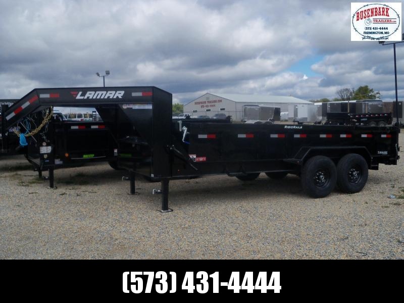 16X083 Lamar Black Gooseneck Dump Trailer Spreader Gate Slide In Ramps DL831627 16X083 Lamar Black Gooseneck Dump Trailer Spreader Gate Slide In Ramps DL831627