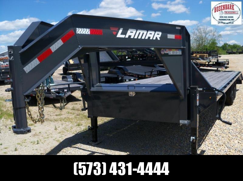 25x102 Lamar Charcoal Gooseneck Trailer 5' Dove Flip Over Ramps FS022527 25x102 Lamar Charcoal Gooseneck Trailer 5' Dove Flip Over Ramps FS022527