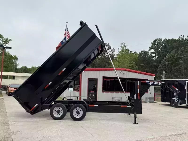 TEXAS PRIDE 7 X 16 GOOSENECK DUMP TRAILER WITH 4 FOOT SIDES AND 18,000lb GVWR - Conroe Location