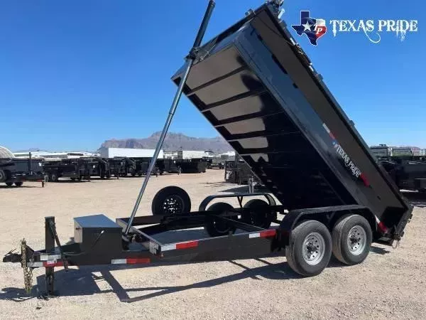 TEXAS PRIDE  7 X 16 BUMPER PULL DUMP TRAILER WITH 2 FOOT SIDES AND A 14,000lb GVWR 
