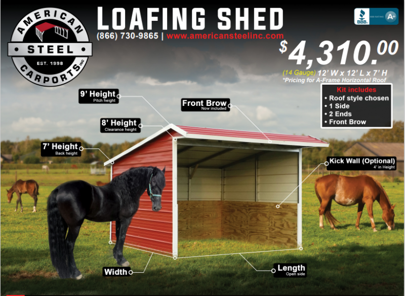 12' x 12' x 7' Loafing Shed, Animal Shelter, Horse Barn  yxfuc4