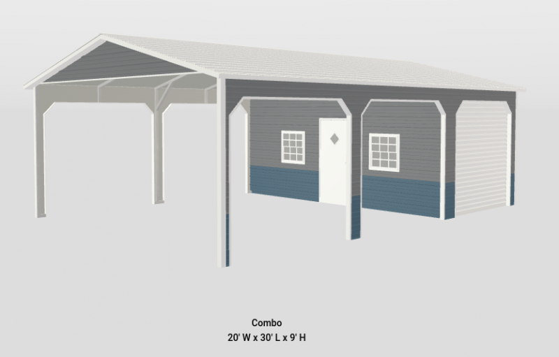 20' x 30' x 9' BoxedEve Roof Carport / Shed Utility Combo American