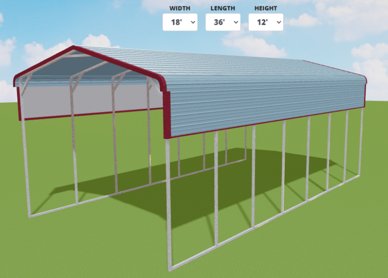 18' x 35' x 12' Regular Roof Basic RV Cover American Steel Structures Steel Building