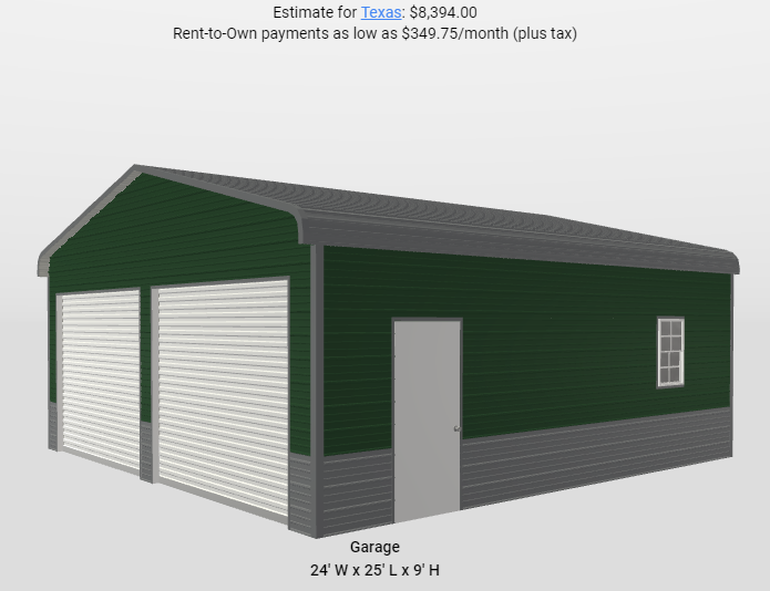 24' x 25' x 9' Regular Roof Style Two Car Garage American Steel
