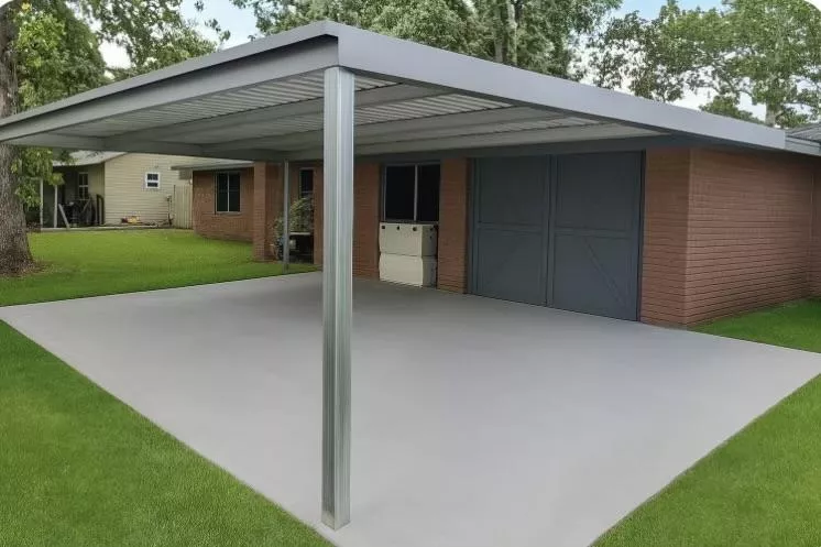 24' x 20' x 8' Steel Post-Frame, Flat Roof Truss Carport xrnGxEye05t6