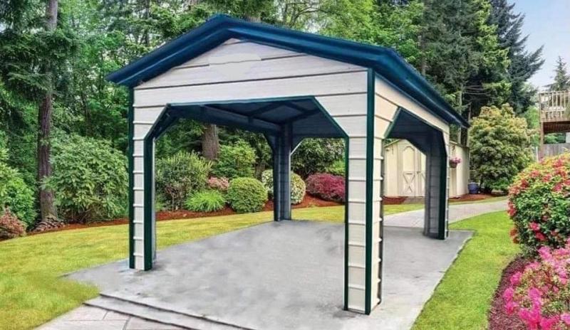 18' x 20' x 9' Boxed-Eve Roof Carport with Dutch Openings 18' x 20' x 9' Boxed-Eve Roof Carport with Dutch Openings