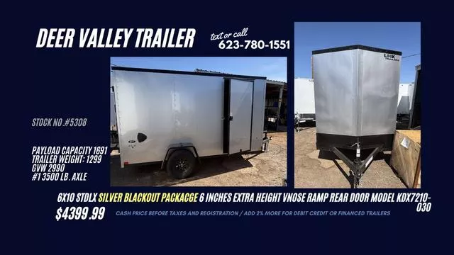 2026 LOOK Trailers 6X10 STDLX SILVER BLACKOUT 6 INCHES EXTRA HEIGHT VNOSE RAMP REAR DOOR MODEL KD