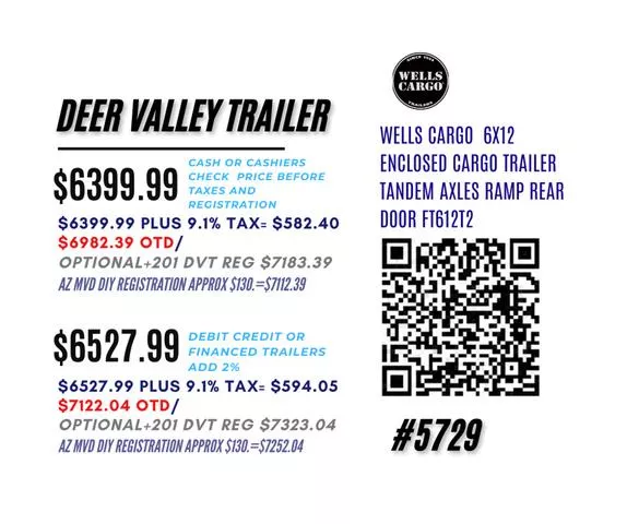 2026 Wells Cargo WELLS CARGO 6X12 ENCLOSED CARGO TRAILER TANDEM AXLES RAMP REAR DOOR FT612T2