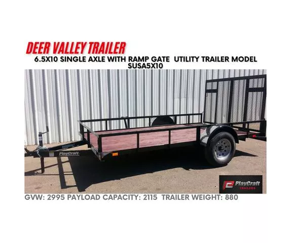 2025 Playcraft 6.5X10 SINGLE AXLE WITH RAMP GATE  UTILITY TRAILER MODEL SUSA5X10