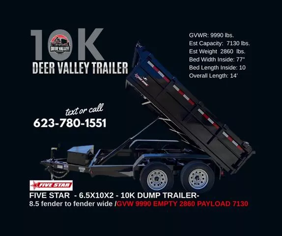 2025 Five Star FIVE STAR - 8X10X2- DUMP TRAILER-10K-MODEL FS DT258 6.5X10 2FT SIDES