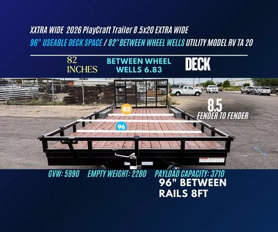2026 Playcraft Trailer 8.5x20 EXTRA WIDE 96" USEABLE DECK SPACE UTILITY  MODEL RV TA 20