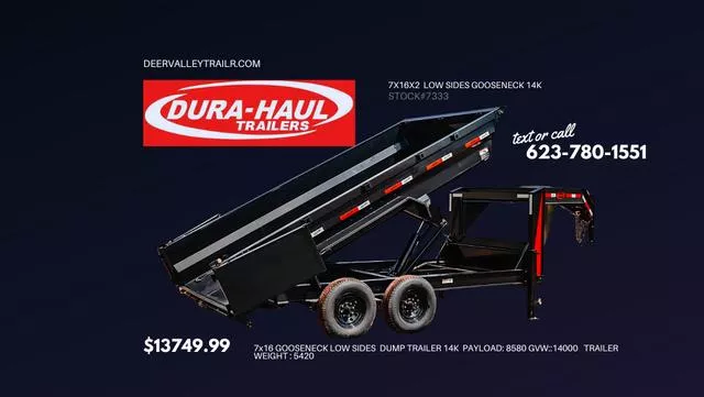 2025 Dura-Haul 7x16 GOOSENECK LOW SIDES DUMP TRAILER 14K