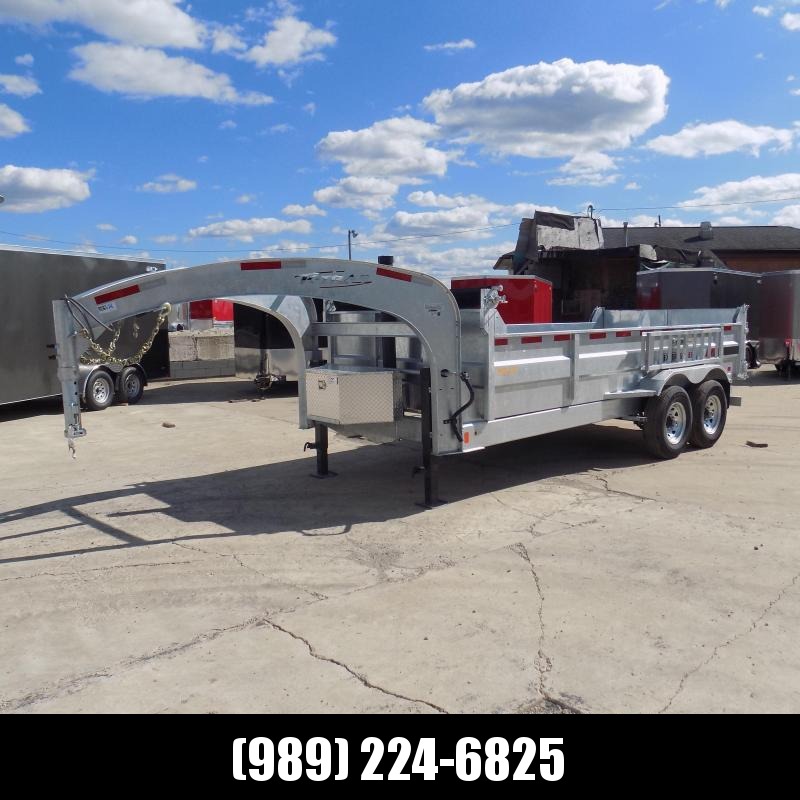 New Galvanized 80" x 16' Gooseneck Dump Trailer with 24K Telescopic Lift - Corrosion Resistant - $159/mo. W.A.C. New Galvanized 80" x 16' Gooseneck Dump Trailer with 24K Telescopic Lift - Corrosion Resistant - $159/mo. W.A.C.