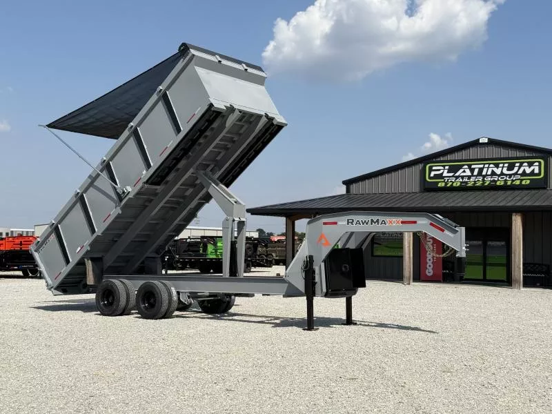 2026 RawMaxx HDX 102X20 GOOSENECK HIGH SIDE W/14 PLYS, HYDRAULIC JACKS, HYDRAULIC DISC BRAKES, AND FLIP OVER TARP 24K GVWR Dump Trailer