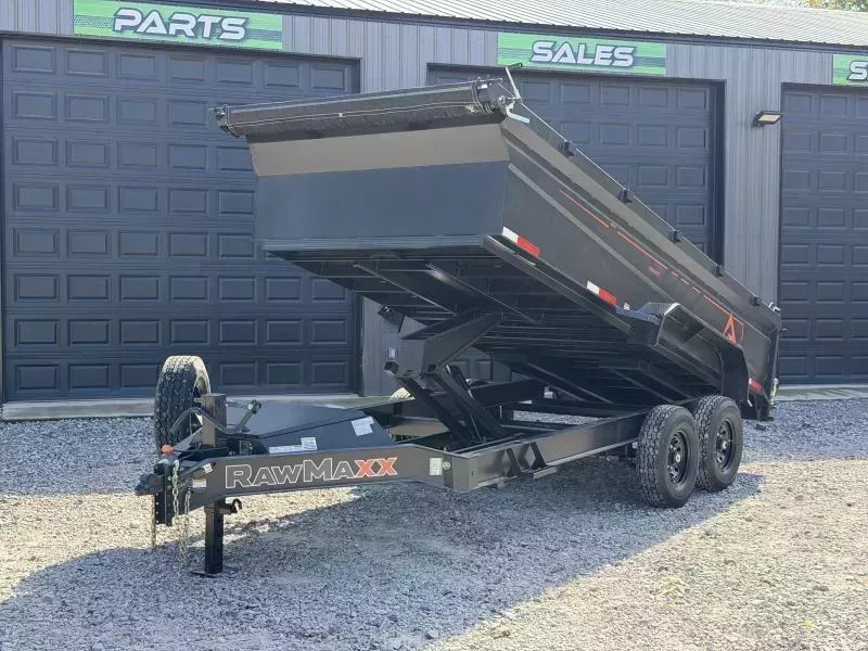 2026 RawMaxx GDX KNIGHT 83X16 HIGH SIDE W/14 PLYS AND SPARE 14K GVWR Dump Trailer