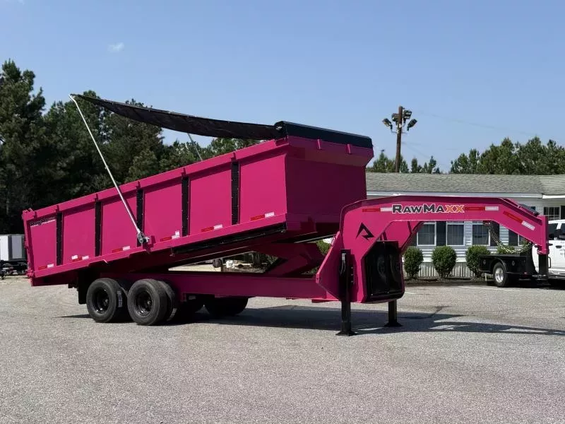 2026 RawMaxx 102X20 GOOSENECK HIGH SIDE W/14 PLYS, HYDRAULIC JACKS, HYDRAULIC DISC BRAKES, AND FLIP OVER TARP 25.9K GVWR Tandem Dual Dump Trailer Dump Trailer