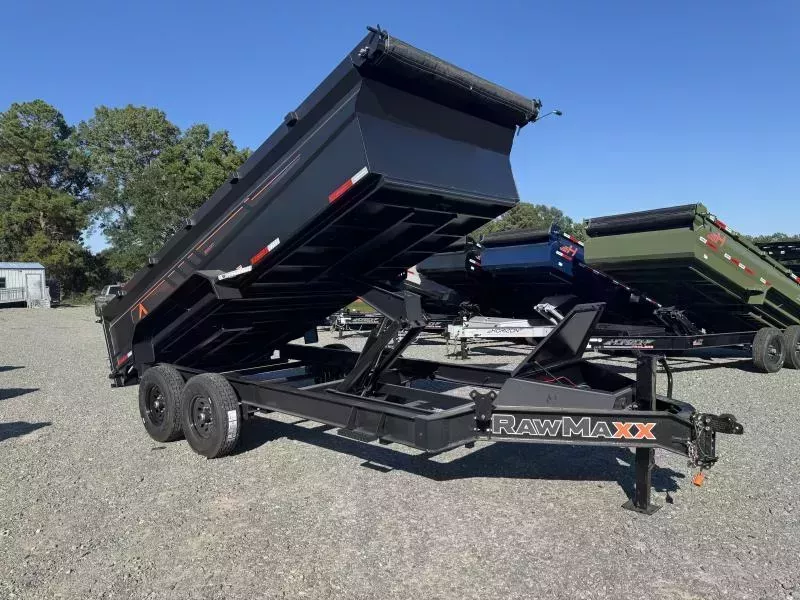 2026 RawMaxx GDX KNIGHT 83X16 HIGH SIDE W/14 PLYS AND SPARE 14K GVWR Dump Trailer
