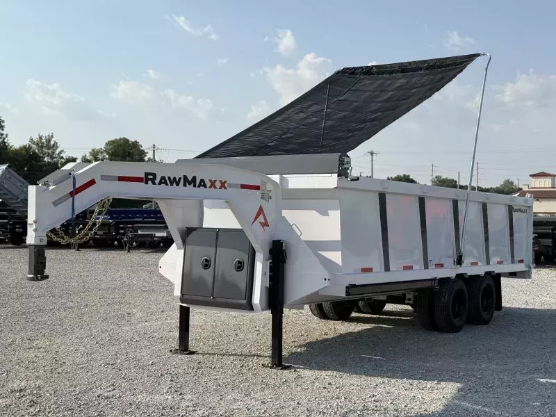 2026 RawMaxx HDX 102X20 GOOSENECK HIGH SIDE W/14 PLYS, HYDRAULIC JACKS, AND FLIP OVER TARP 20K GVWR Dump Trailer