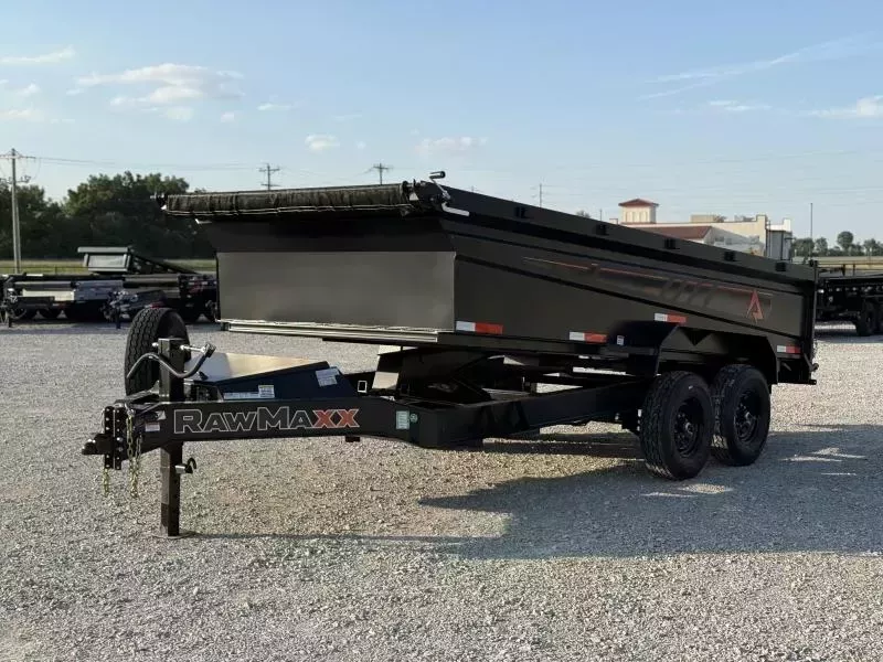 2026 RawMaxx GDX KNIGHT 83X16 HIGH SIDE W/14 PLYS AND SPARE 14K GVWR Dump Trailer