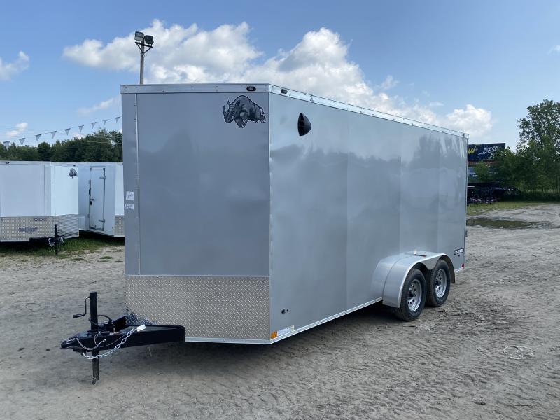 Rhino Trailers SAFARI 7x16 Silver VNose Ramp Door Enclosed Cargo