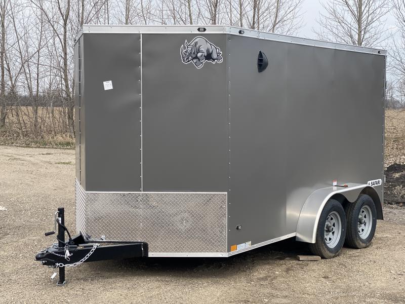 Rhino Trailers SAFARI 7x12 Charcoal V-Nose Ramp Door Enclosed Cargo Trailer w/6ft 6in Interior height Rhino Trailers SAFARI 7x12 Charcoal V-Nose Ramp Door Enclosed Cargo Trailer w/6ft 6in Interior height