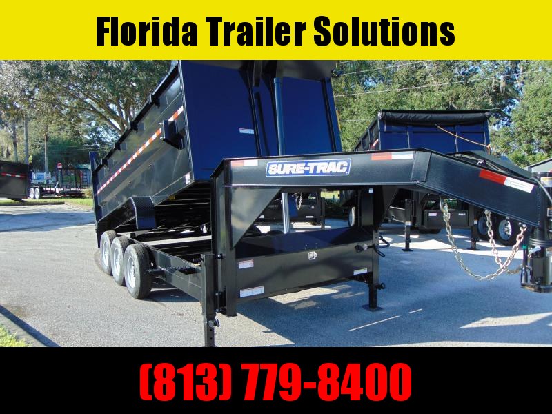 New Sure-Trac 82X16 Low Profile Tri-Axle Gooseneck 21k Telescopic Dump Trailer w/4' Sides New Sure-Trac 82X16 Low Profile Tri-Axle Gooseneck 21k Telescopic Dump Trailer w/4' Sides