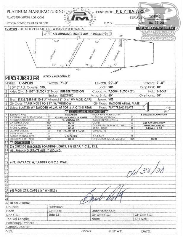 2021 Platinum Coach 722STK 22 ' Livestock Trailer 2021 Platinum Coach 722STK 22 ' Livestock Trailer