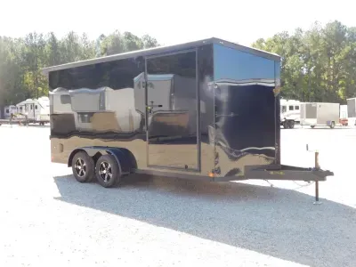 2027 Covered Wagon Trailers Covered Wagon Gold Series 7x16 Vnose with Ramp Door Black w/Blackout