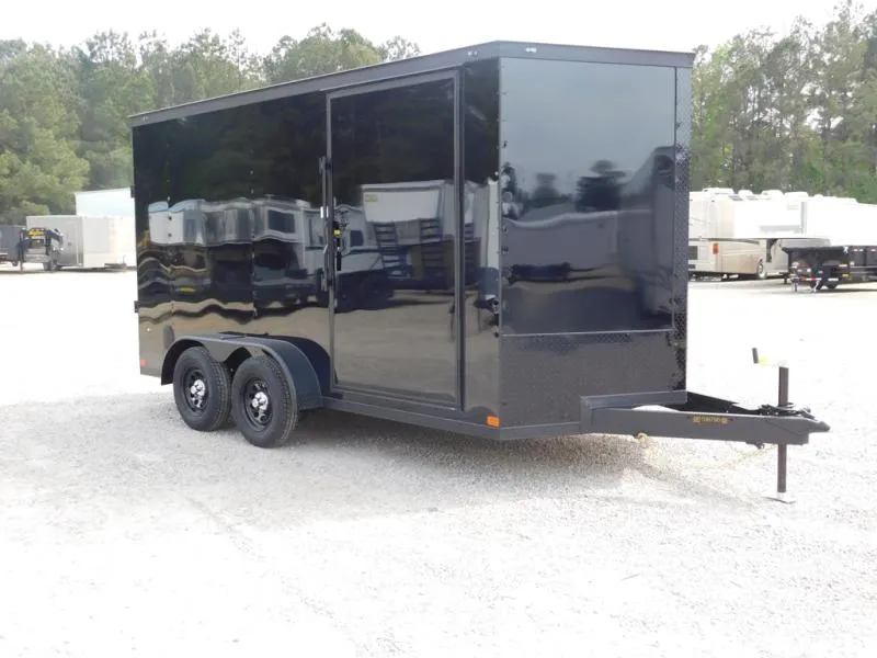 2026 Covered Wagon Trailers Covered Wagon Gold Series 7x14 Vnose Black w\Blackout with Ramp Door 