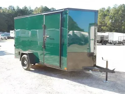 2026 Covered Wagon Trailers Gold Series 6x12 Vnose with Ramp Door Green w/Blackout Cargo / Enclosed 
