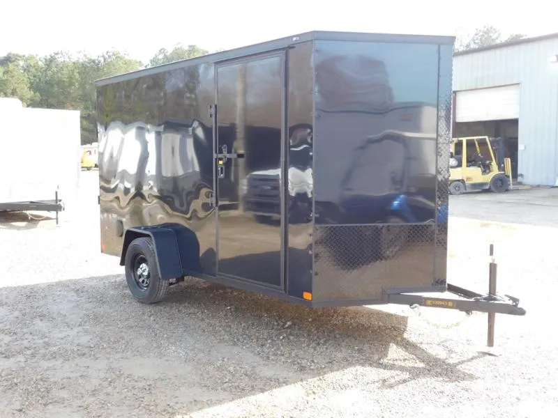 2026 Covered Wagon Trailers Gold Series 6x12 Vnose Black/Blackout with Ramp Door