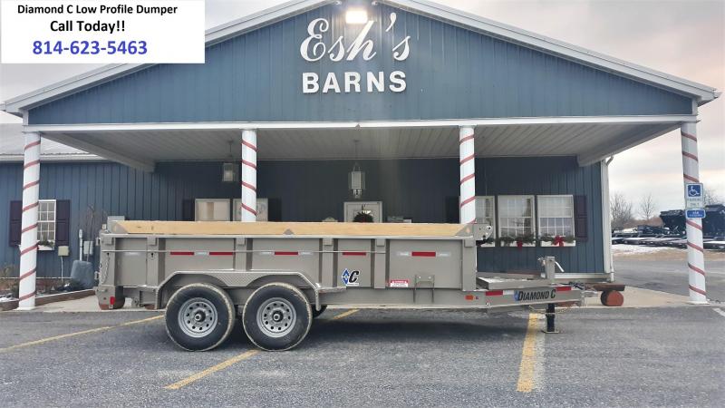 Diamond C Low Profile Dumper 82"x14' 14.9K (Metallic Mocha) Scissor Lift -8" I-Beam Frame -12K Drop Leg Jack -7000# Straight Axles -Spare Mount -36" Side Step -16" Radial Tires - 20' Tarp Kit Included Diamond C Low Profile Dumper 82"x14' 14.9K (Metallic Mocha) Scissor Lift -8" I-Beam Frame -12K Drop Leg Jack -7000# Straight Axles -Spare Mount -36" Side Step -16" Radial Tires - 20' Tarp Kit Included